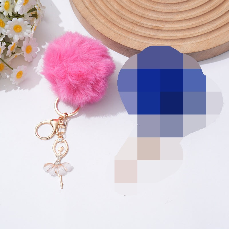 Wholesale 5pcs Cute Rhinestone Angel Ballerina Girl Pom Pom Keychain